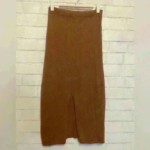 Free People Womens Pencil Skirt Size X Small Carmel Heather Split Front Ribbed - Picture 3 of 6